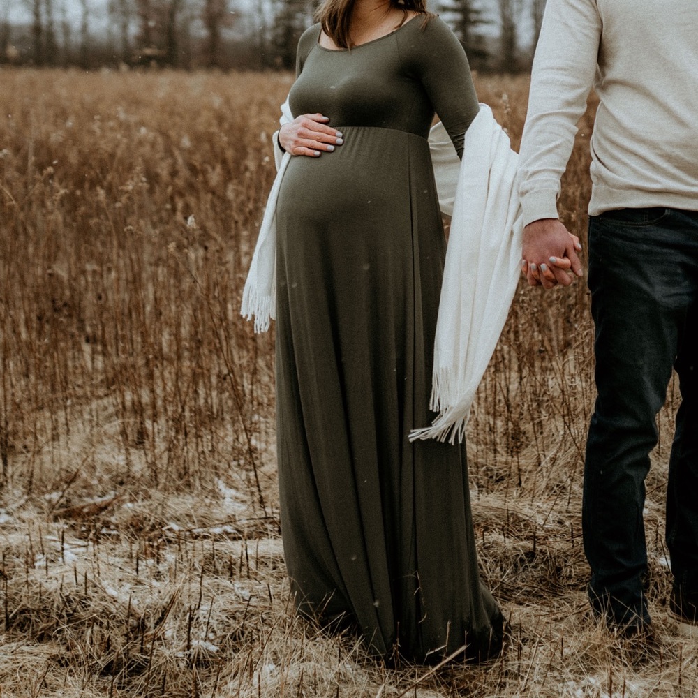 PinkBlush Olive Off Shoulder Maternity Maxi Dress